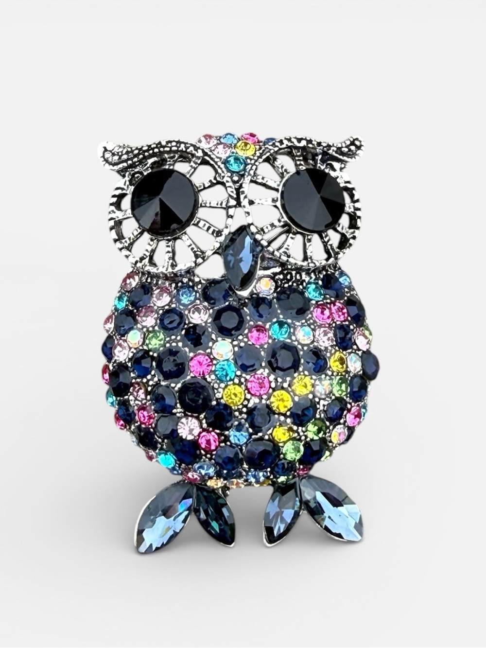 NWT Multicolor Crystal Owl Brooch Colorful Rhinestone Pin Stunning